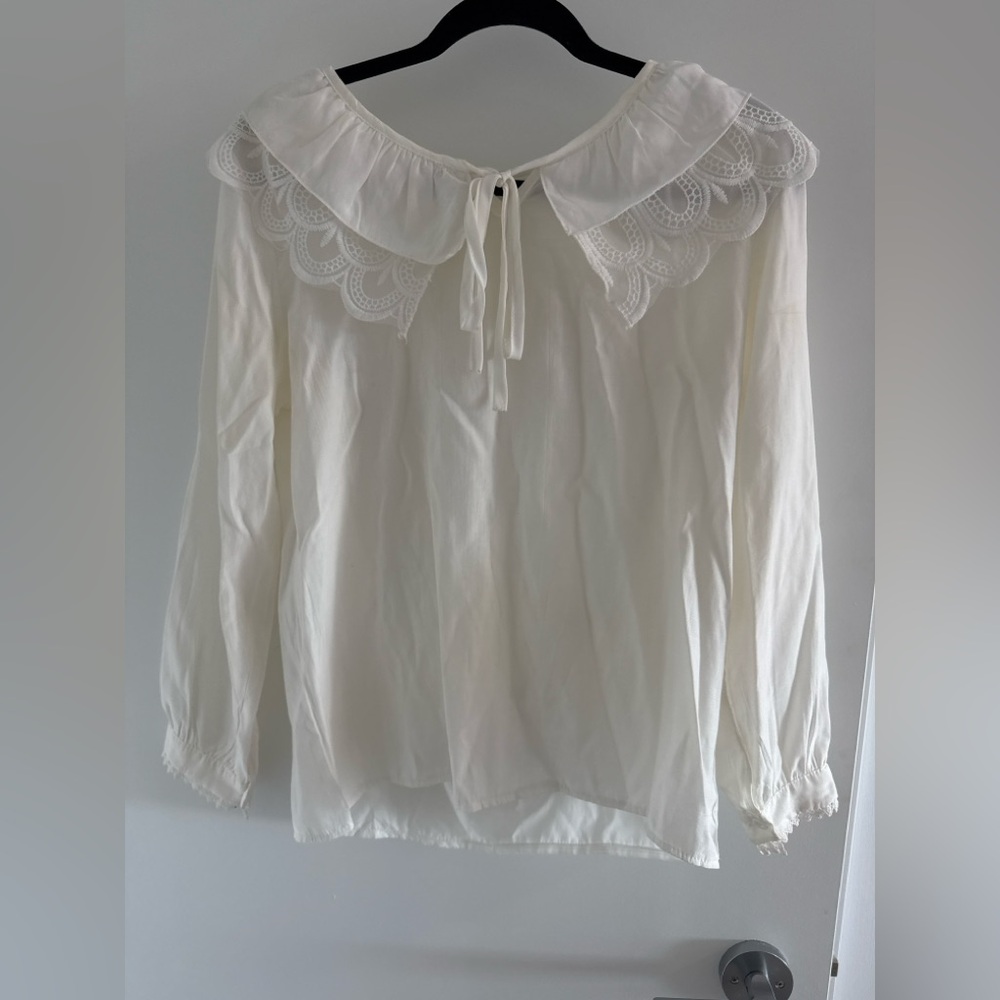 Women's White Blouse with Lace Collar